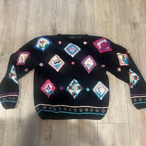 Retro JJ Browne Vintage Multicolor‎ Knit Sweater Flowers Geometric Size Large